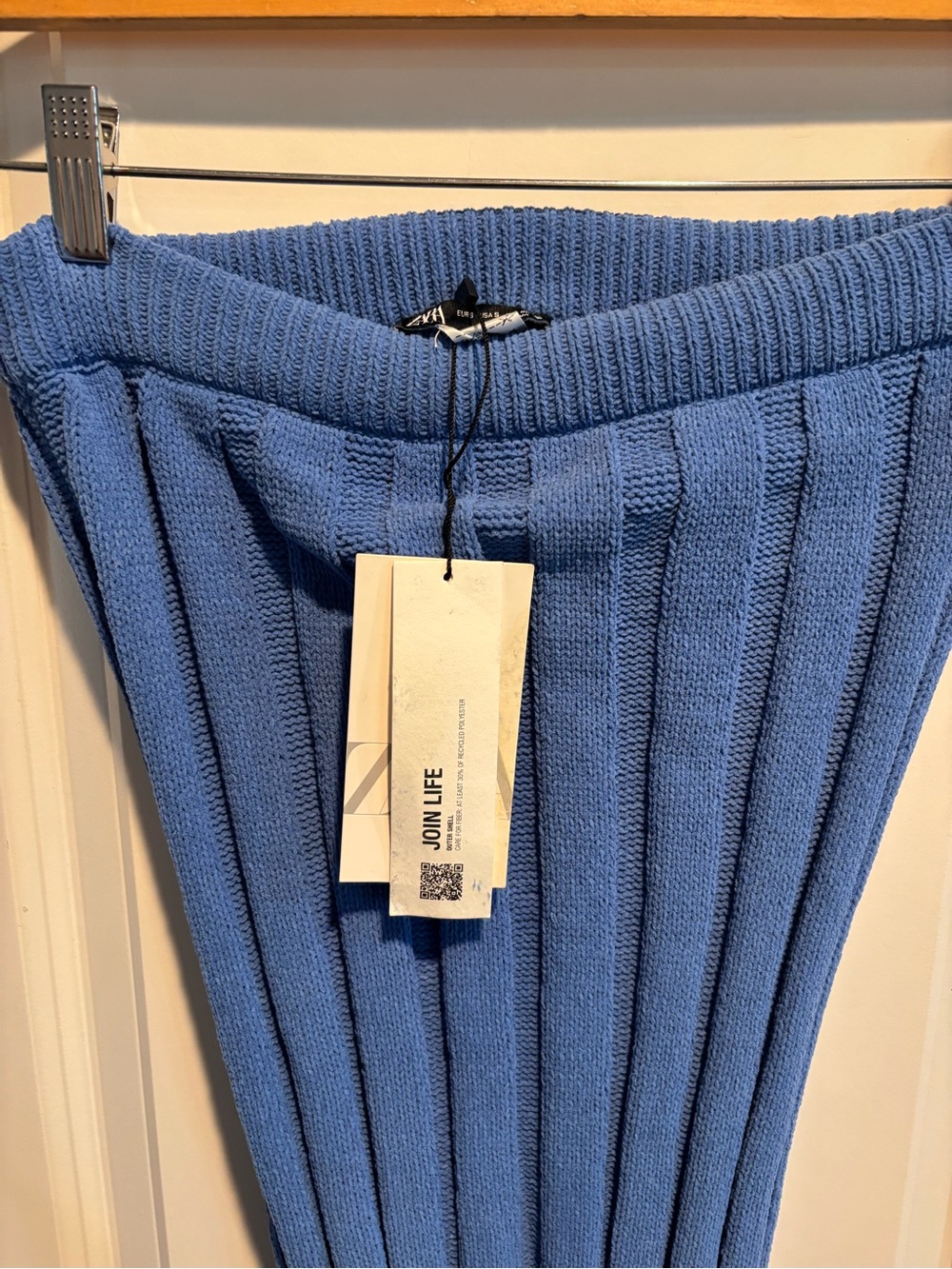 Zara Ribbed Knit Midi Skirt in Periwinkle Blue